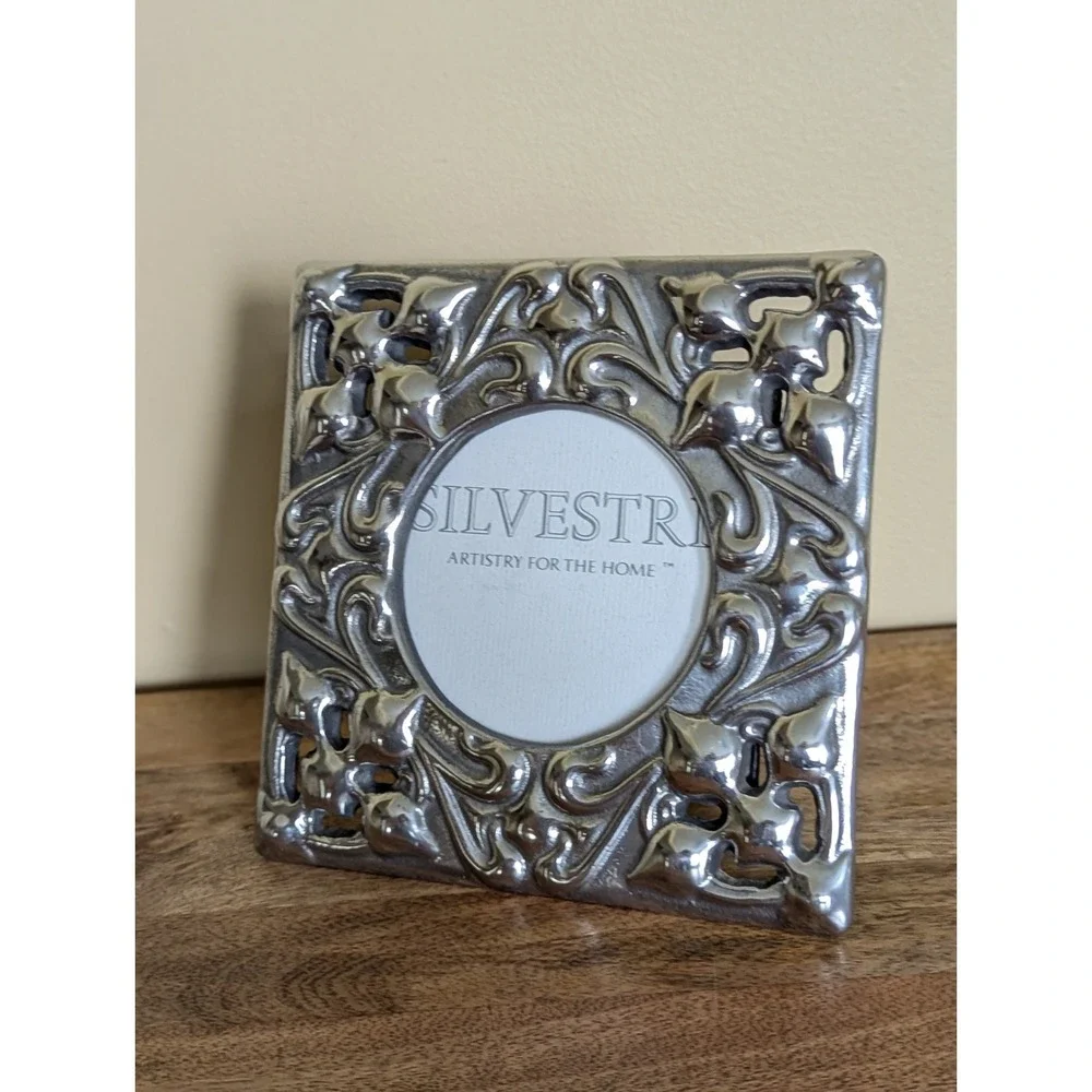 Silvestri Silver SQUARE 6x6 Picture Frame CIRCLE PHOTO Chunky Ornate Heavy